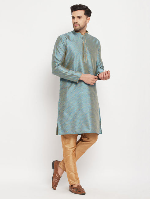 VASTRAMAY Men's Aqua Blue Silk Blend Kurta